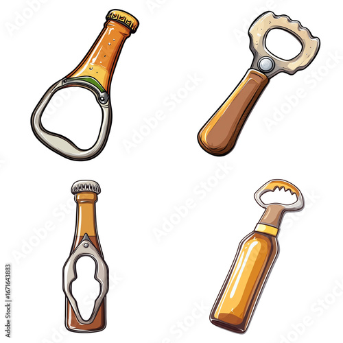 Bottle opener in a vector cartoon style, isolated white background