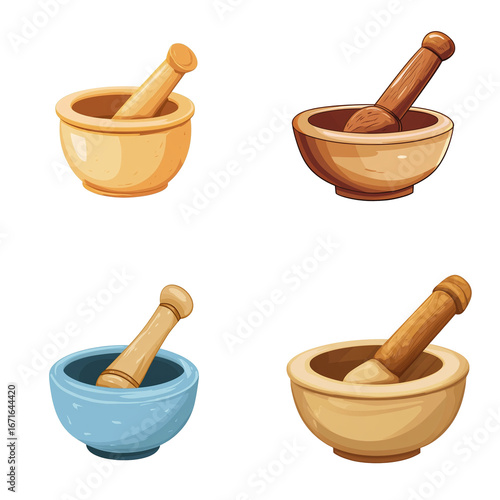 Mortar and pestle in a vector cartoon style, isolated white background