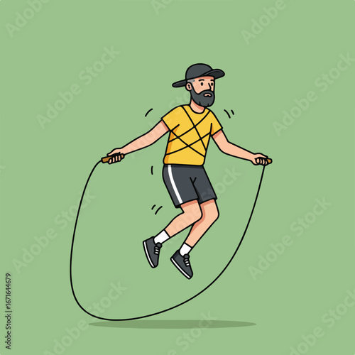 Man Jumping Rope on Green Background