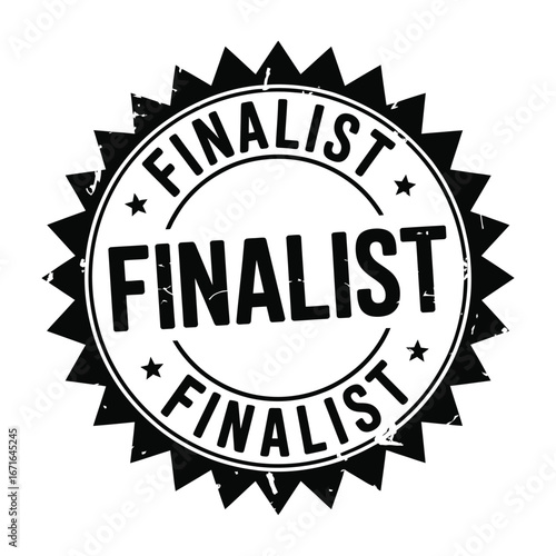 Circular stamp recognizing a finalist with jagged edges
