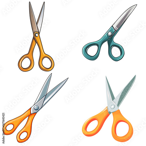 Scissors in a vector cartoon style, isolated white background