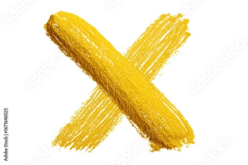 A bold yellow X shape rendered with a textured, crayon-like stroke