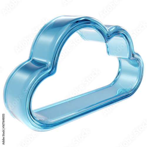 3D transparent blue cloud icon representing cloud technology, data storage, and digital network services on a transparent background.