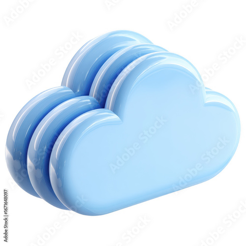 3D blue cloud stack icon symbolizing cloud computing, multi-layered data storage, and digital infrastructure on transparent background.