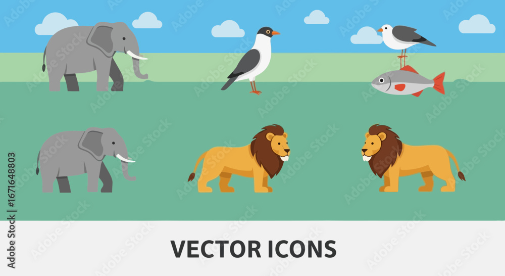 Obraz premium Various animals standing in a field on a bright day, showcasing wildlife diversity and natural beauty.