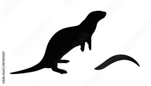 Silhouette of an otter poised near water