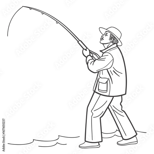 Illustration of a fisherman casting his line, , perfect for fishing, outdoor activities, and recreational designs