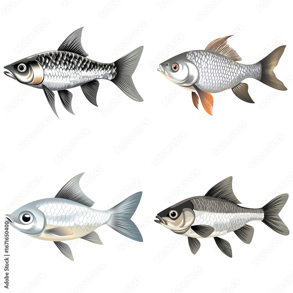 Fototapeta premium Silver Barb in a vector style, isolated white background