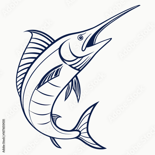 Illustration of a marlin fish with a long bill, , perfect for sport fishing logo or marine wildlife design