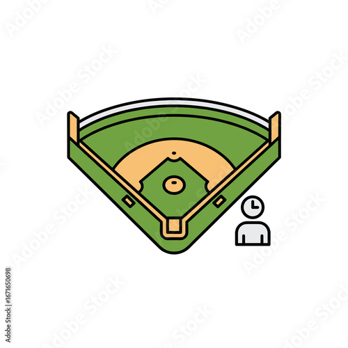 Minimalist baseball diamond vector with clock icon
