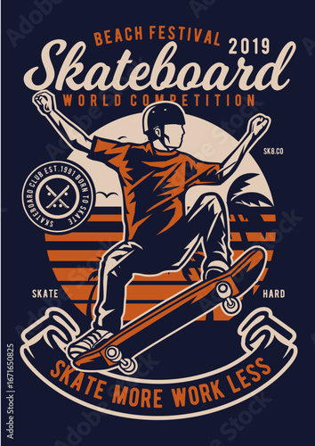 Skateboarder Summer Beach Competition
