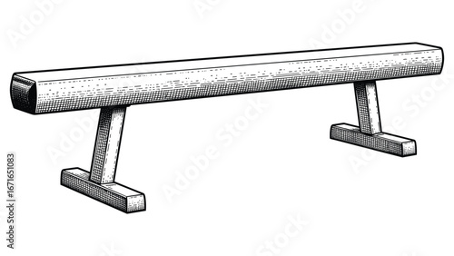 Engraved style illustration of gymnastics balance beam for artistic concept and athletic themes