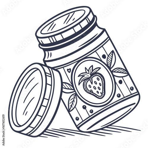 Vector art of strawberry jam jar illustration, a delicious homemade treat, perfect for breakfast or dessert