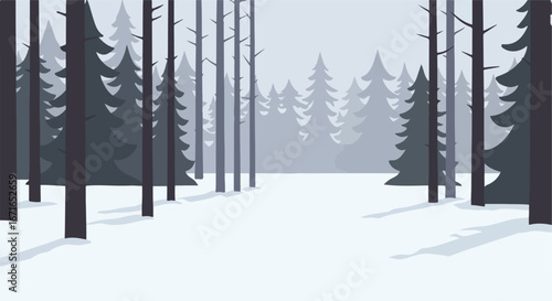 Trees Stand Tall in Forest, Winter Landscape, Gray tones