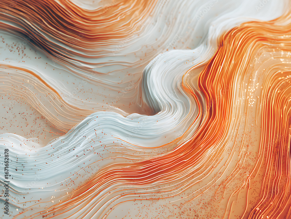 Obraz premium Abstract flowing waves of orange and white textured material with a marbled effect