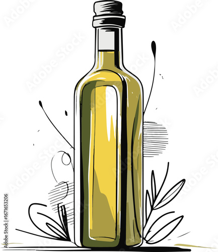 Minimal bottle of olive oil line art vector, abstract doodle Mediterranean food, clean sketch illustration 2