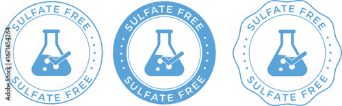 Sulfate Free Label Vector Set, Organic Cosmetic Badge Icons, Natural Skincare Sticker, Eco Product Packaging Symbol, Blue Certification Design