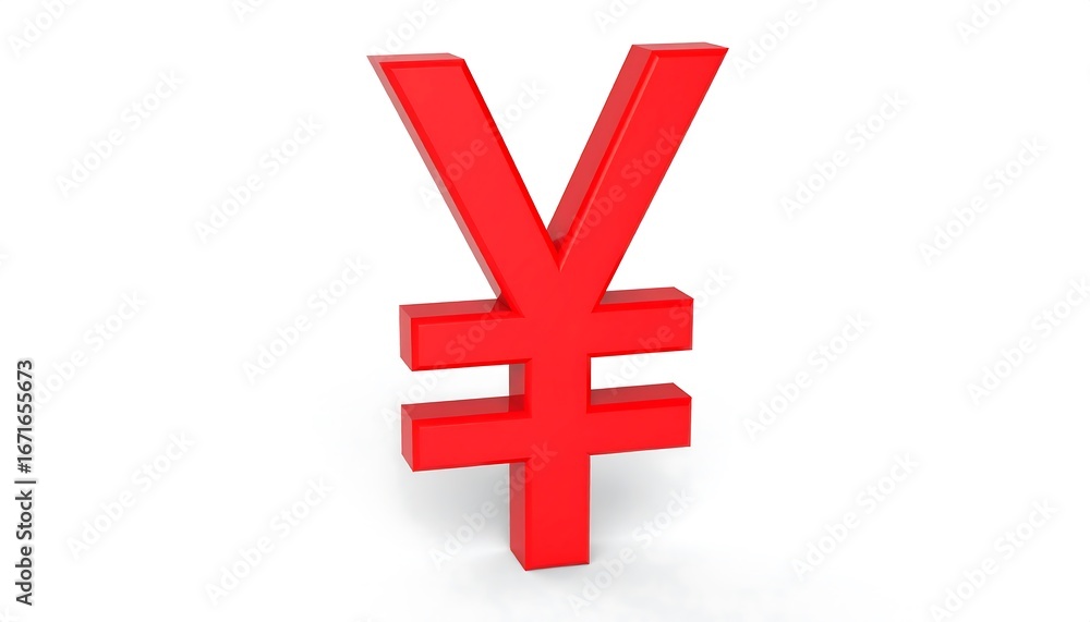Obraz premium A three-dimensional, vibrant red yen symbol stands out against a plain white background.
