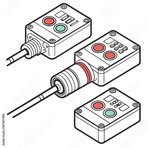 Industrial control pendant with push buttons and digital display for machinery operation