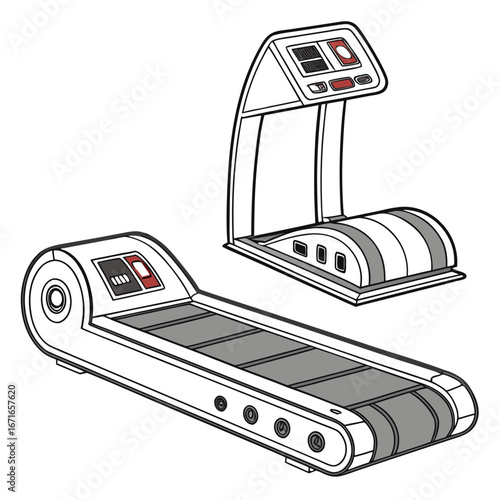 Modern treadmill and console illustration for fitness and exercise equipment design