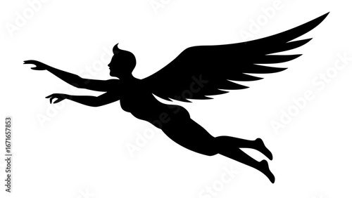 Soaring Spirit: A graceful silhouette of an angel with outstretched arms and majestic wings, a symbol of freedom and aspiration.