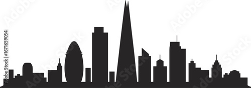 London city skyline silhouette, urban architecture skyline vector, modern cityscape illustration, famous landmark buildings, flat vector illustration, black and 