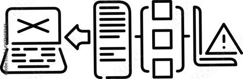 Illustration, vector, DDoS, cybersecurity, security, computer, internet, icon, black and white 