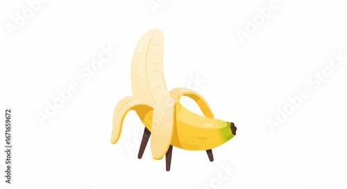 Whimsical Peeled Banana with Legs Illustration on White Background