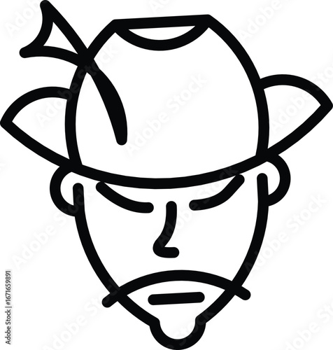 Illustration, vector, cowboy's head, icon, black and white 