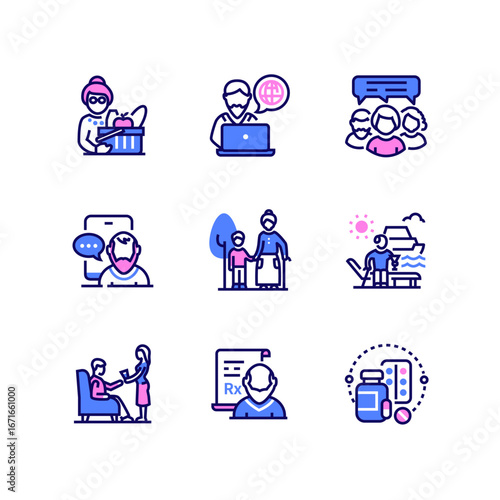 Senior people - modern line design style icons set