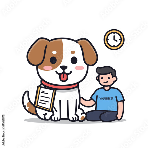 Puppy adoption checkup with volunteer