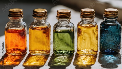 Bottles of colorful liquids