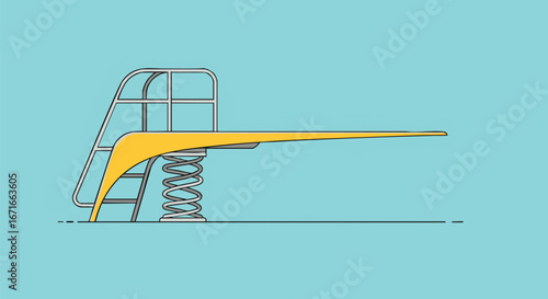 Vector illustration of a yellow springboard on a blue background, representing the concept of taking a leap, new beginnings, and summer recreation