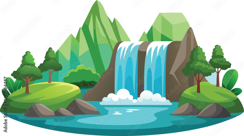 Naklejka premium Waterfall vector scene