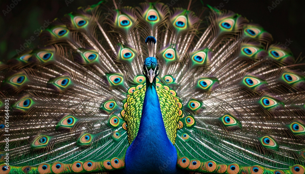 Obraz premium Peacock displaying vibrant plumage feathers