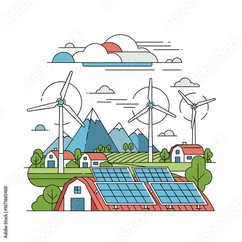 Sustainable energy sources powering rural landscapes with renewable technology