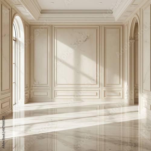 Wallpaper Mural The interior is empty, adorned with marble tiles and beige decorative walls. Torontodigital.ca