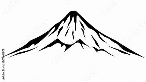 Majestic mountain peak rendered in bold black silhouette, evoking adventure and natural grandeur