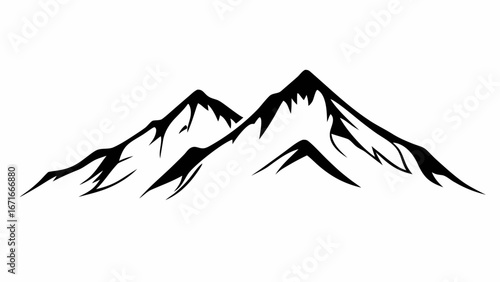 Majestic mountain peaks rendered in bold black silhouette, evoking adventure and nature's grandeur.