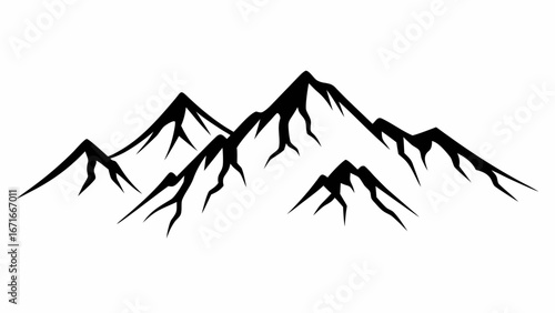 Bold black mountain range silhouette inspires adventure and exploration on a clean backdrop.