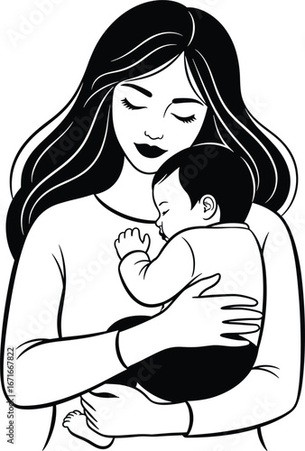 Mother holding baby vector illustration representing love, care, motherhood, parenting, and family bond for maternal health and parenting content.