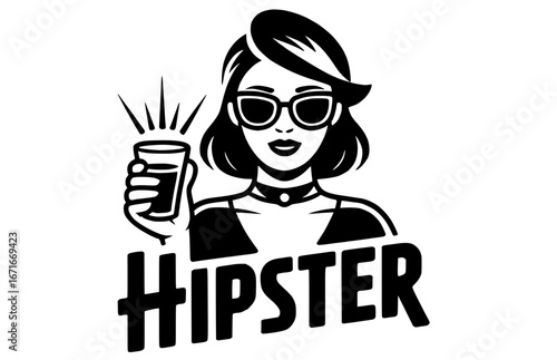 Stylish hipster woman with sunglasses toasting for lifestyle, party and creative branding