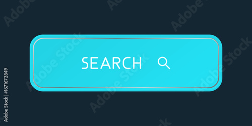 Blue CTA button with text: Search and magnifier icon.