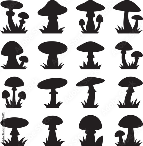 Mushroom and toadstool collection - vector silhouette