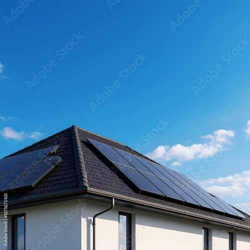 Wallpaper Mural Solar panels on modern house roof under clear blue sky Torontodigital.ca