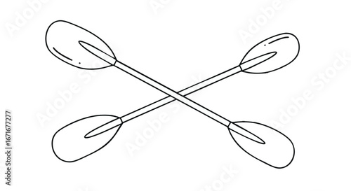 Crossed kayaking and canoeing paddles line art illustration for water sports enthusiasts, outdoor adventures, and recreational activity designs depicting a sense of exploration and leisure