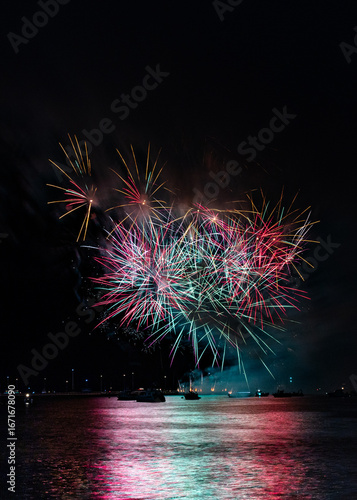 Fireworks the Skyburst The Firework Company Over The Water As Part Of The 2025 British Firework Championships Viewed From Queen Anne's Battery, Plymouth