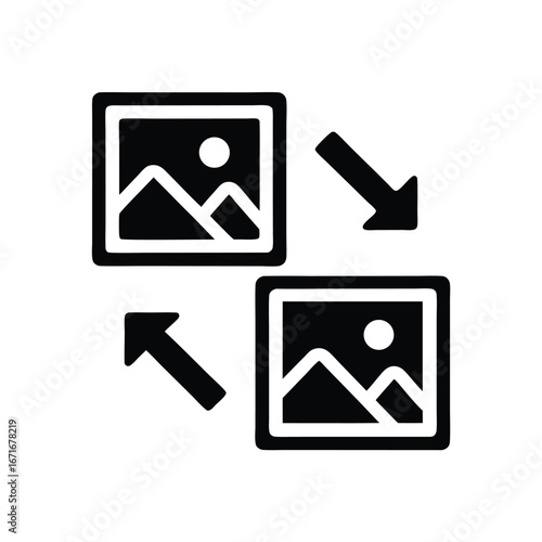 Two landscape images are swapped by arrows in this change display configuration