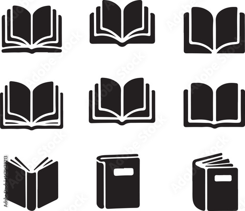 silhouette Open black book side perspective drawing icons minimal back book notebook on the upside down outline laying