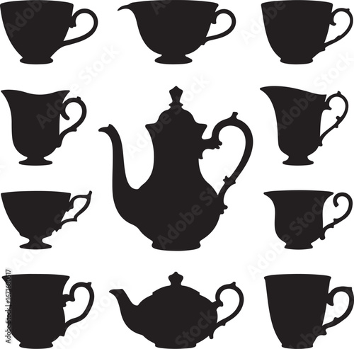 Tea and coffee pots vector silhouette set